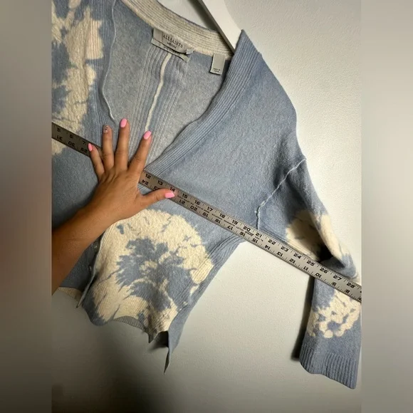 AllSaints Marea‎ Tie Dye Merino Wool Cardigan in Blue Women's  Luxury Sz Medium - Picture 13 of 17